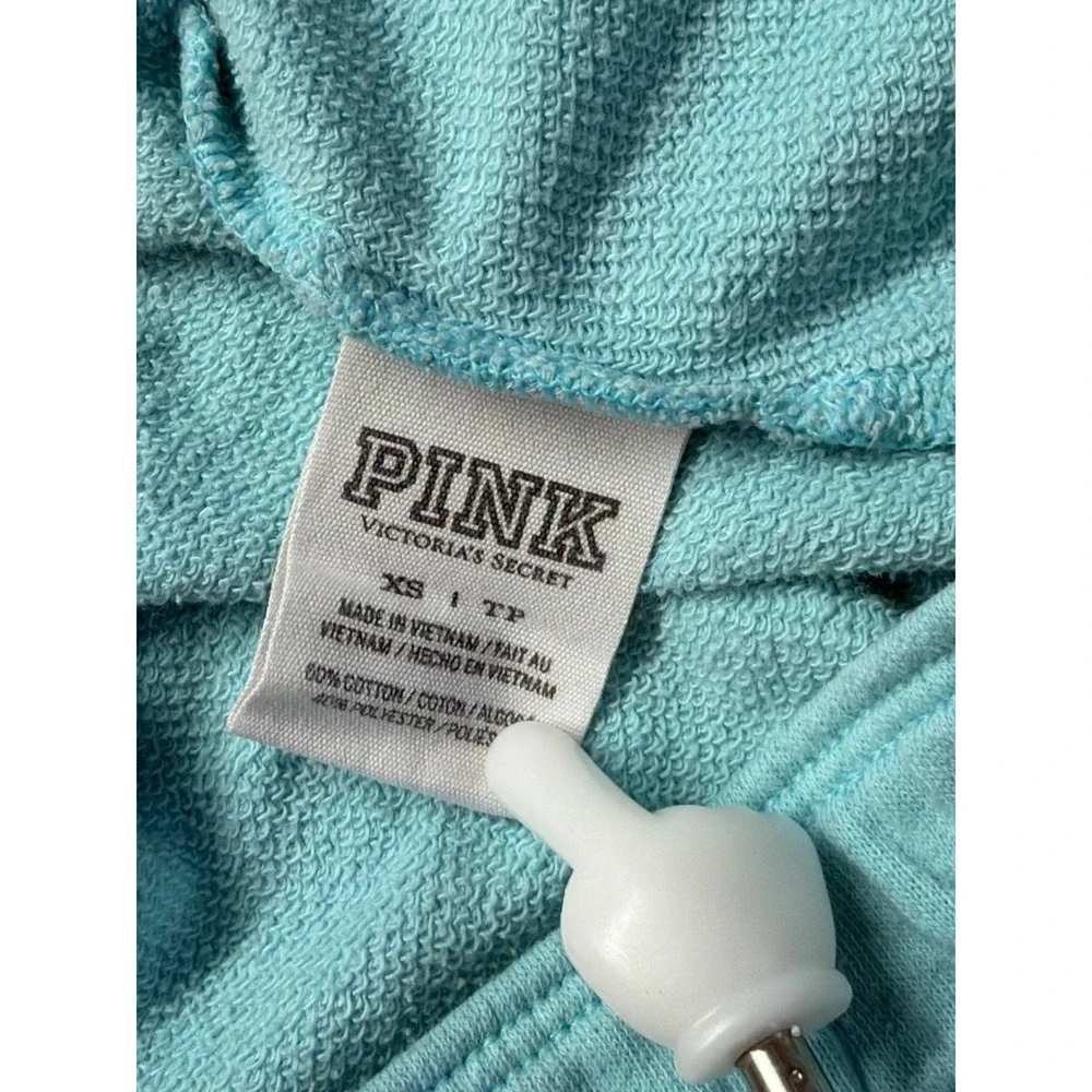 PINK Victoria's Secret Athletic Shorts Womens XS Aqua Blue‎ Graphic Logo Raw Hem